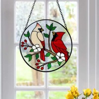 Cardinal Birthday Gift Hand Painted Stained Glass Sun Catcher Customized