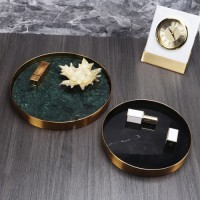 Table top dessert snack nuts marble metal border round tray custom