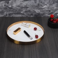 Table top dessert snack nuts marble metal border round tray custom