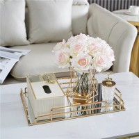 Nordic light luxury home living room mirror glass metal storage tray custom