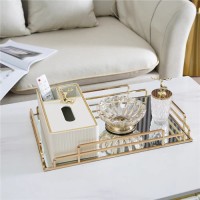 Nordic light luxury home living room mirror glass metal storage tray custom