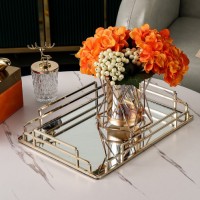 Nordic light luxury home living room mirror glass metal storage tray custom