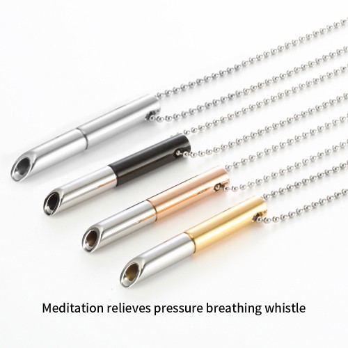 Meditation mindfulness regulating breathing Color matching necklace titanium steel round tube whistle