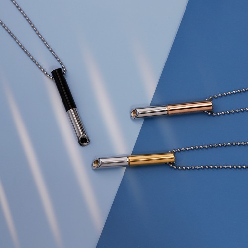 Meditation mindfulness regulating breathing Color matching necklace titanium steel round tube whistle