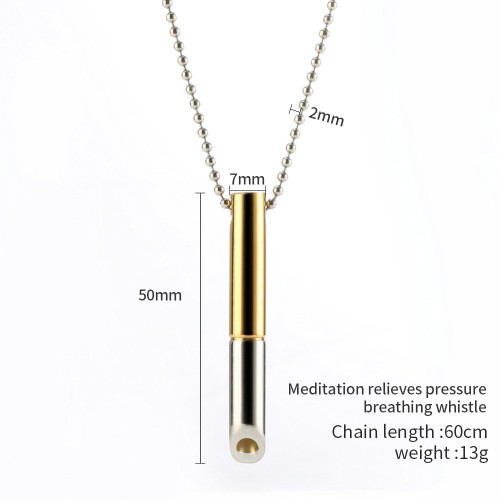 Meditation mindfulness regulating breathing Color matching necklace titanium steel round tube whistle