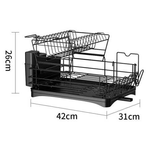 2 Tier Iron Cutlery Drying Rack Black Dishwasher Cutlery Rack for Kitchen Counter