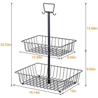 Detachable iron kitchen bread fruit and vegetable storage basket 2 layers with banana hook storage rack custom