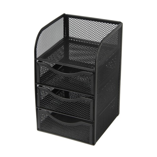 Mesh desk supplies storage box with 3 drawers office desktop storage rack custom