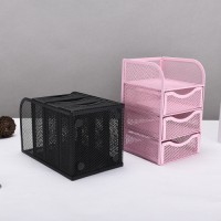 Mesh desk supplies storage box with 3 drawers office desktop storage rack custom