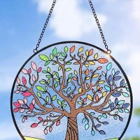 Stained glass window hanging Tree of Life Stained glass Sun Catcher with metal chain stained glass decoration