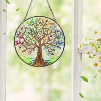 Stained glass window hanging Tree of Life Stained glass Sun Catcher with metal chain stained glass decoration