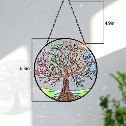 Stained glass window hanging Tree of Life Stained glass Sun Catcher with metal chain stained glass decoration