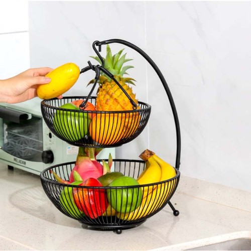 Large capacity metal detachable banana rack 2-layer vegetable and fruit basket custom