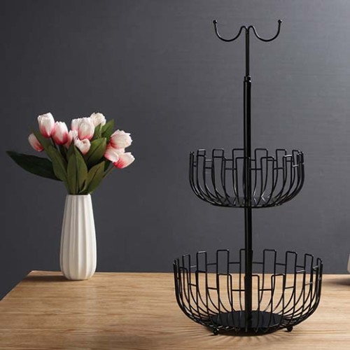 I-shaped two-layer hollow home decoration storage basket with banana hook fruit basket custom