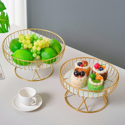 Iron fruit tray hollow design marble bottom practical baking paint process fruit basket custom