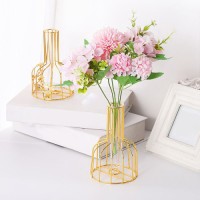 Metal frame decoration clear glass test tube vases small vase custom