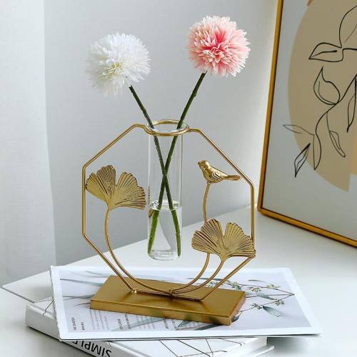 Table glass planter hydroponic vase Customized glass vase with metal holder for home decoration