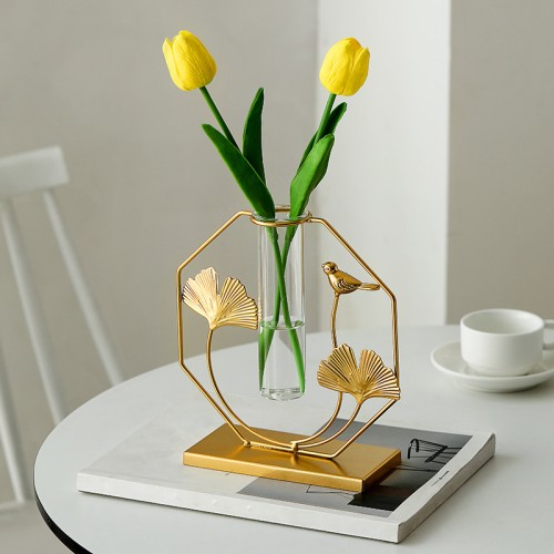 Table glass planter hydroponic vase Customized glass vase with metal holder for home decoration