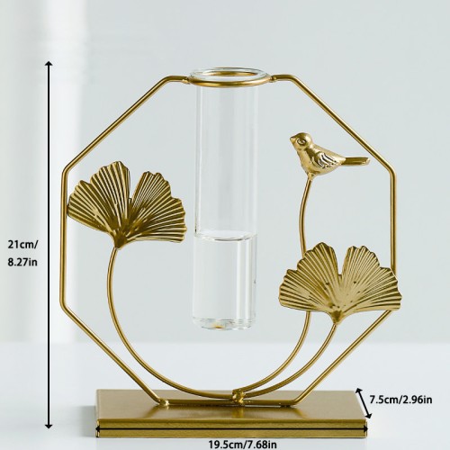 Table glass planter hydroponic vase Customized glass vase with metal holder for home decoration