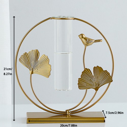 Table glass planter hydroponic vase Customized glass vase with metal holder for home decoration