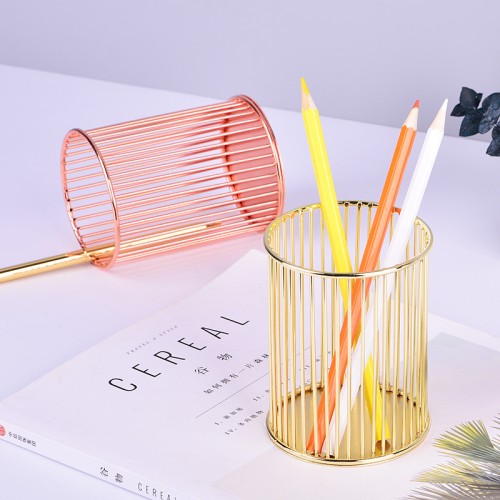 Pen makeup brush wire cylindrical pen holder Office metal storage box custom